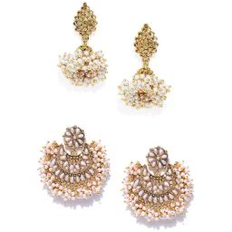 Zaveri Pearls White Alloy Jhumki and Chandbali Earrings Combo-27