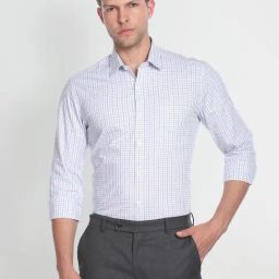 Arrow White Cotton Slim Fit Checks Shirt-picture-4