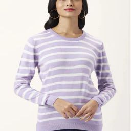 Honey by Pantaloons Lilac & White Striped Sweater-image-52