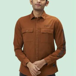 People by Pantaloons Brown Cotton Slim Fit Printed Shirt-image-74
