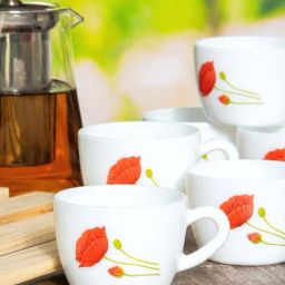 Cello White & Red Glass Coffee Mug (0.13 L) - Set of 12-16