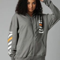 Breakbounce Grey Printed Oversized Hooded Jacket-image-57