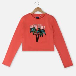 Allen Solly Junior Orange Embellished Full Sleeves T-Shirt-image-38
