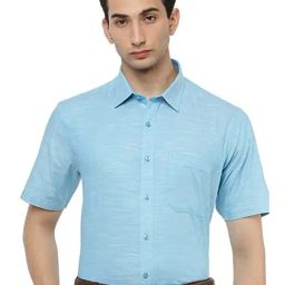 Ramraj Blue Cotton Slim Fit Self Pattern Shirt-image-2