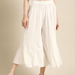 TAG 7 Women White Solid Crushed Flared Cropped Palazzos-image-53