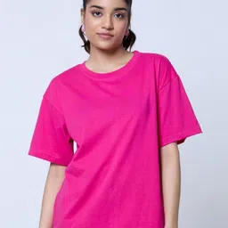 LoveDky Women Solid Round Neck Cotton Oversized T-shirt-picture-41
