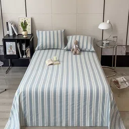 JC HOME Blue & White Striped Pure Cotton 220TC Single Bedsheet Set - 1.60 m x 2.30 m-image-79