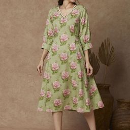 FASHOR Floral Print Puff Sleeve A-Line Midi Dress-image-46