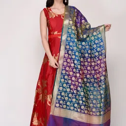 Dupatta Bazaar Blue & Purple Woven Design Dupatta-17