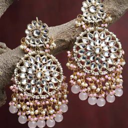 Karatcart Gold-Plated Pink Handcrafted Kundan Dangler Earrings for Women-29