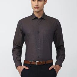 Van Heusen Brown Cotton Regular Fit Self Pattern Shirt-image-14