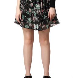 Cation Black Floral Print Mini Skirt-66