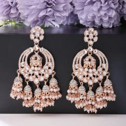 Zaveri Pearls Rose Gold Kundan Dazzling Austrian Diamonds Embellished Jhumki Earrings-ZPFK13786-17