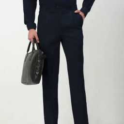 Showoff Navy Blue Cotton Slim Fit Trousers-image-39