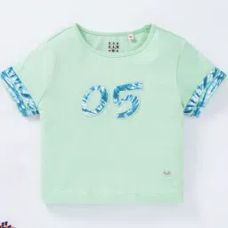 Ed-a-Mamma Kids Green & Blue Cotton Embroidered T-Shirt-image-15