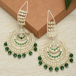 Zaveri Pearls Green Beads Traditional Kundan Dangler Earrings - ZPFK12201-30