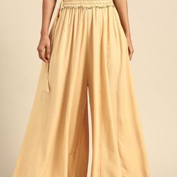 TAG 7 Women Beige Solid Flared Palazzos-31