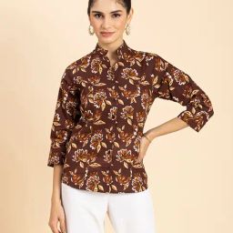 Moomaya Brown Floral Print Shirt-image-39
