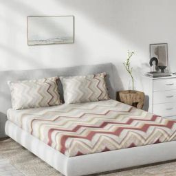 DDecor Geometric Red 136 TC Cotton King Fitted Bed Sheet With 2 Pillow Covers-picture-48