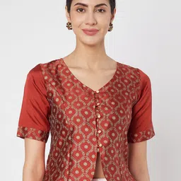studio rasa Floral Printed V-Neck Ethnic Button Down Top-26
