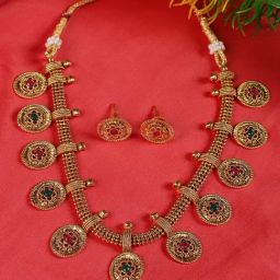 Aatmana Ruby Red & Green Gold-Plated Stone-Studded Handcrafted Necklace Set-12