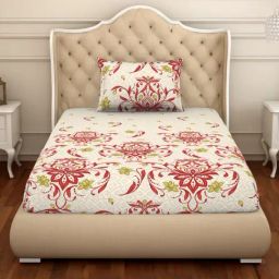 Welspun Printed Red & White Cotton Single Bedsheet with Pillow Cover-image-59