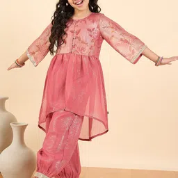 Stylo Bug Girls Floral Printed Empire Round Neck Gotta Patti A-Line Kurti With Salwar image 4