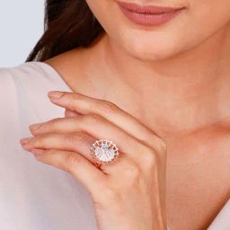 GIVA 92.5 Sterling Silver Rose Gold Floral Cocktail Ring for Women-picture-18