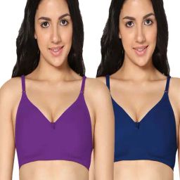 IN CARE Purple & Blue Cotton T-Shirt Bras - Pack Of 2-image-65