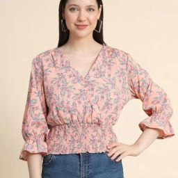 KERI PERRY Peach Cotton Floral Print Top-picture-15