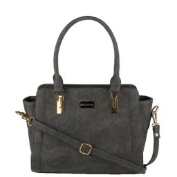 Bellissa Grey Solid Medium Elegant Shoulder Handbag-image-7