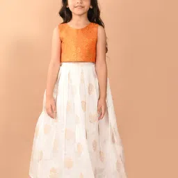 LilPicks Kids Orange & White Printed Blouse with Lehenga-image-73