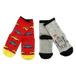 NoFall Pack Of 2 Pairs Ankle Length Cars & Robot Design Antiskid Socks - Red & Grey-image-38