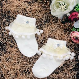 NEXT2SKIN Pack Of 3 Bow Detailed Pom Pom Lace Embellished Socks - Cream-image-31