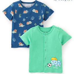 Babyoye 100%  Organic Cotton with Eco Jiva Finish Turtle Printed Vests Pack of 2 - Blue & Green-image-99