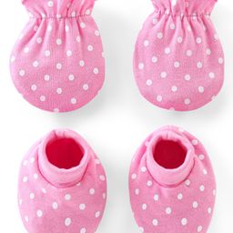 Babyhug 100% Cotton Knit Mittens and Booties Polka Dot Print - Pink-image-6