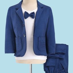 Robo Fry Cotton DC Full Sleeves Party Suits Solid Colour - Navy Blue & White-image-12