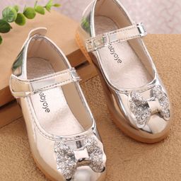 Babyoye Ballerina with Velcro Closure & Bow Applique - Silver-image-74