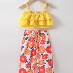 Kookie Kids Sleeveless Layered Top & Pant Set Floral Print - Yellow-image-71