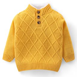 Babyhug Knitted Full Sleeves Pullover Cable Knit Henley Sweater -Yellow-image-64