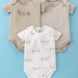 I Bears  Interlock Knit Half Sleeves Onesies with Striped & Toys Print Pack of 3 - Multicolour-image-66