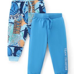 Babyhug Cotton Knit Full Length Lounge Pants Basketball Theme Print Pack of 2 - Blue-image-54