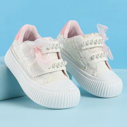 Babyoye Velcro Closure Casual Shoes With Bow & Pearl Applique - Pink-picture-46
