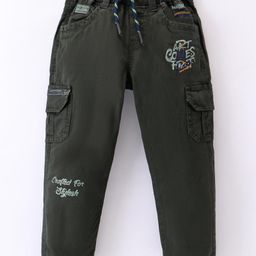 Olio Kids Cotton Woven Full Length Trousers With Text Print - Olive Green-image-46