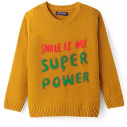 Pine Kids Knitted Full Sleeves Pullover Sweater With Text Patch - Mustard-image-71