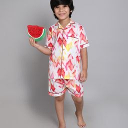 Little Clothing Cotton Woven Half Sleeves Abstract Printed Shirt & Coordinating Shorts Set - Multi Colour-image-53