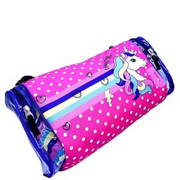 Echo Boomers Pink Unicorn Print Square Travel Duffle Gym Luggage Bag with PVC Side Compartments-picture-27