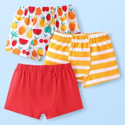 Babyhug 100% Cotton Knit Trunks with Stripes & Fruit Prints Pack of 3 - Yellow & Red-picture-3