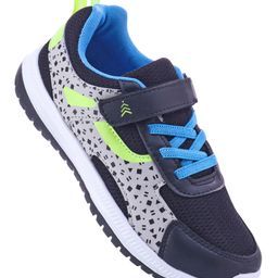 Pine Kids Velcro Closure Printed Sports Shoes - Black & Grey-image-12