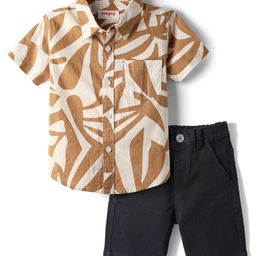 Babyhug Cotton Woven Half Sleeves Shirts and Shorts Set With Abstract Print - Tan & Black-14